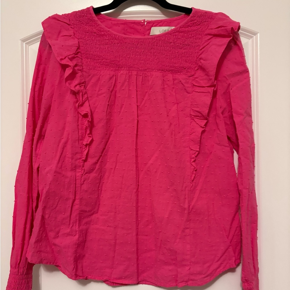 LOFT Vibrant Pink Ruffle Blouse
